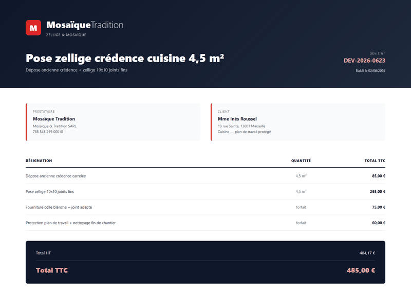 Devis carreleur - Zellige crédence cuisine
