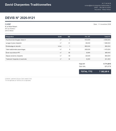 Devis charpente couverture - Exemple 4