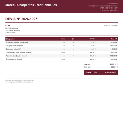 Devis charpente fermette - Exemple 3