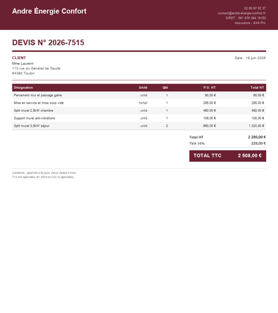 Devis chauffage - Exemple 3