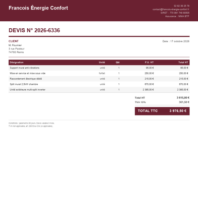 Devis climatisation gainable - Exemple 3
