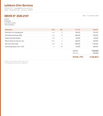 Devis climatisation gainable - Exemple 5