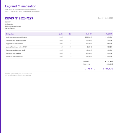 Devis climatisation pdf - Exemple 6
