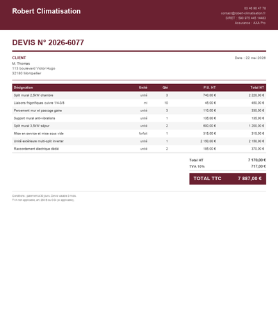 Devis poele a bois - Exemple 3