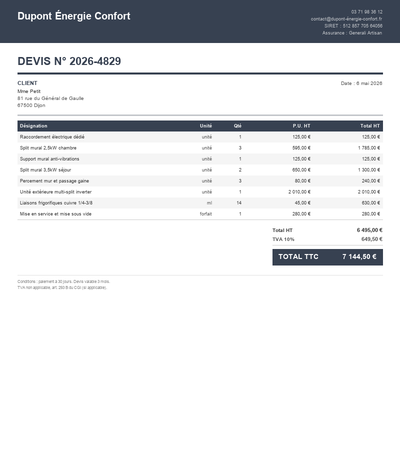 Devis vmc double flux - Exemple 4