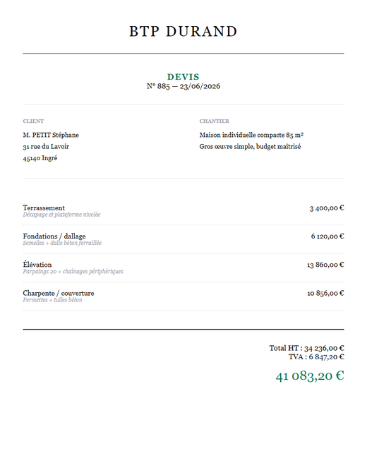 Devis construction maison individuelle compacte 85 m² budget maîtrisé