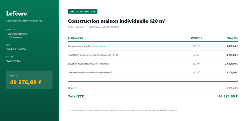 Devis construction maison individuelle 120m2