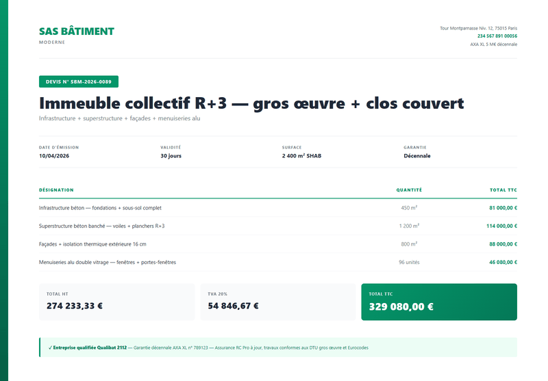 Devis immeuble R+3 24 logements