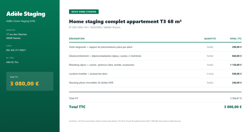Devis home staging - Exemple 1