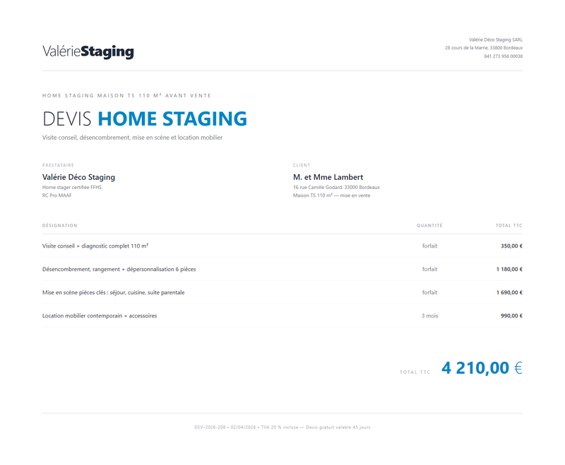 Devis home staging - Exemple 2