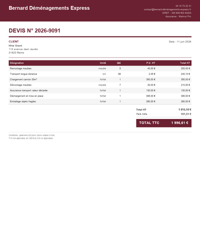 Devis demenagement pdf - Exemple 3