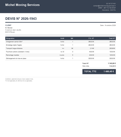 Devis demenagement pdf - Exemple 4
