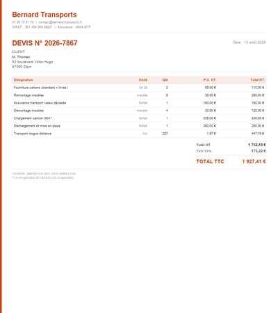 Devis demenagement pdf - Exemple 5