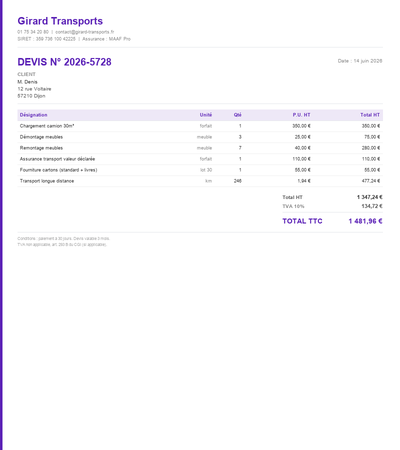 Devis demenagement pdf - Exemple 6