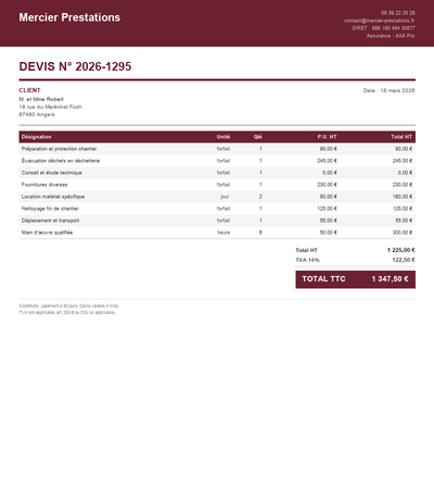 Devis auto-entrepreneur gratuit - Exemple 3