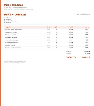 Devis auto-entrepreneur gratuit - Exemple 5