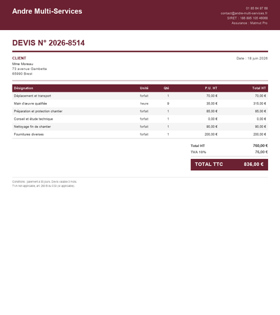Devis auto-entrepreneur maroc - Exemple 3