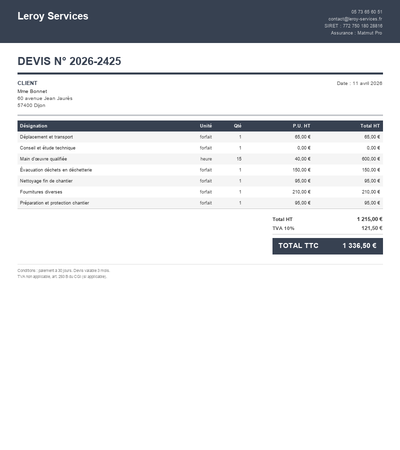 Devis auto-entrepreneur maroc - Exemple 4