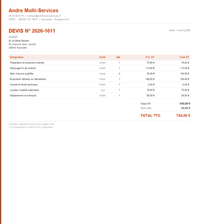 Devis auto entrepreneur sans tva - Exemple 5