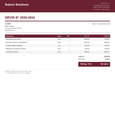 Devis batiment - Exemple 3