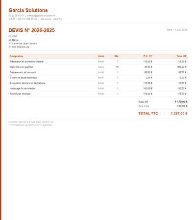 Devis batiment - Exemple 5