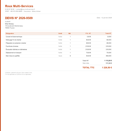 Devis construction - Exemple 5