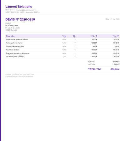 Devis construction - Exemple 6