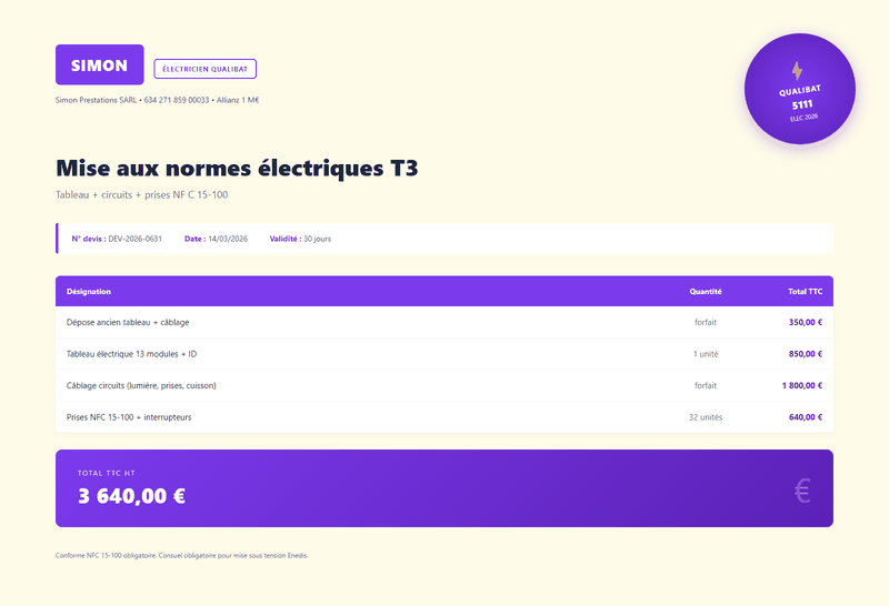 Devis gratuit electricite mise aux normes