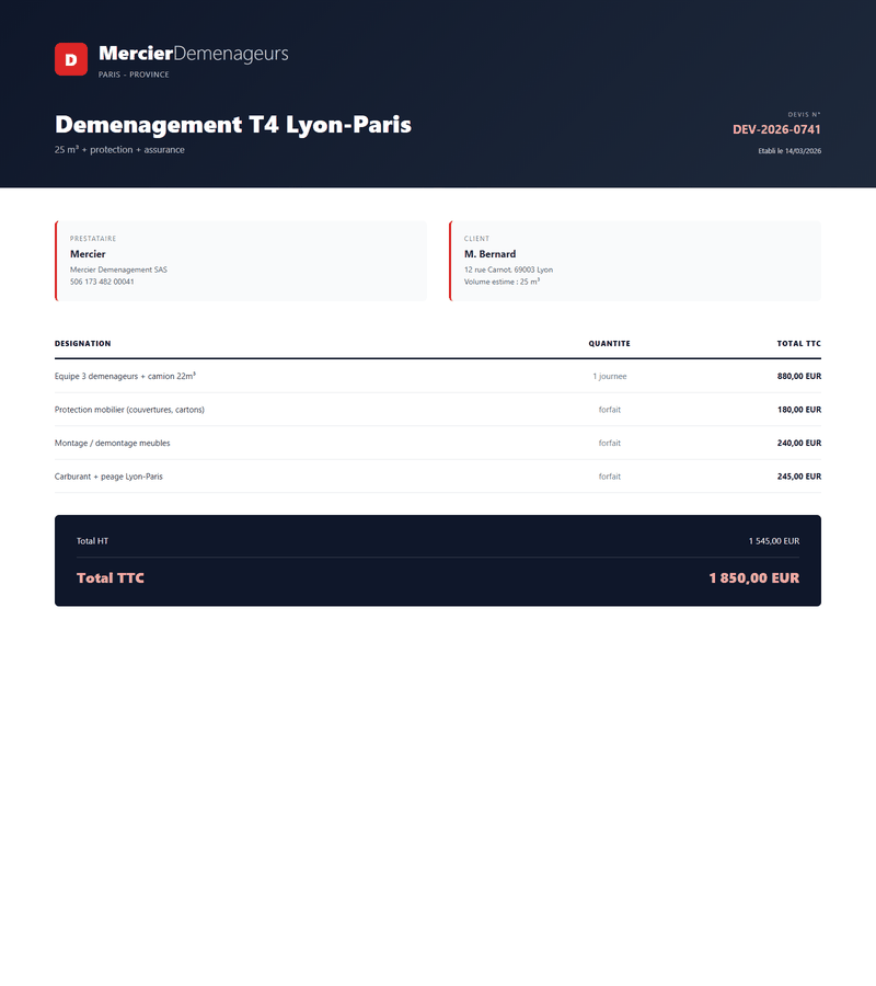 Devis gratuit demenagement T4 longue distance