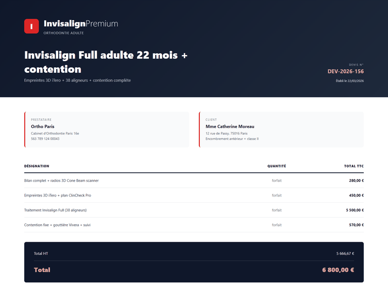 Devis orthodontie Invisalign Full 22 mois + contention