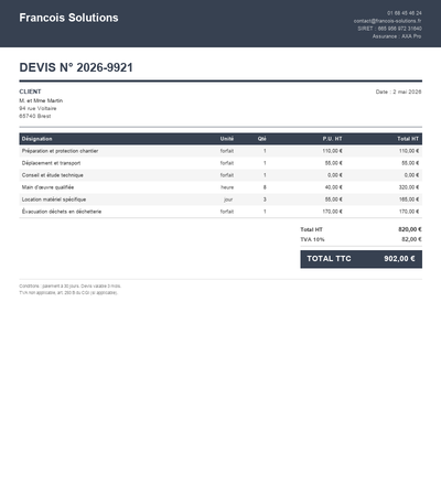 Devis serrurier - Exemple 4