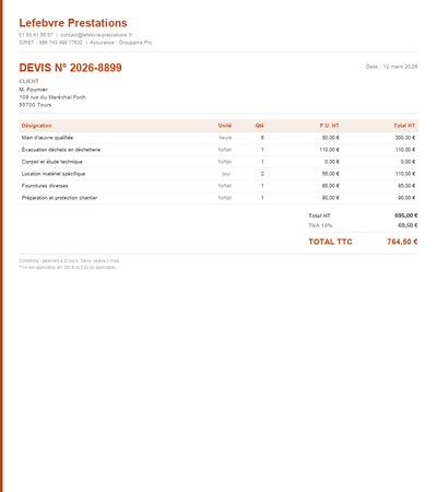 Devis serrurier - Exemple 5