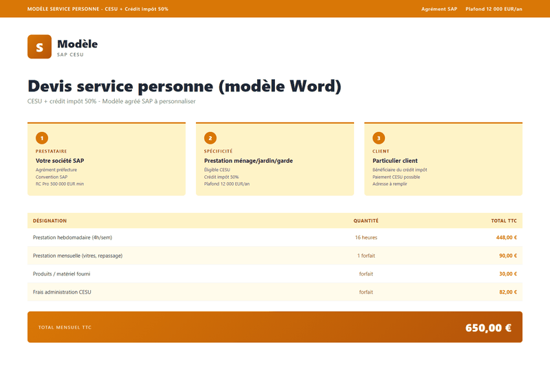Modele devis vierge service personne CESU