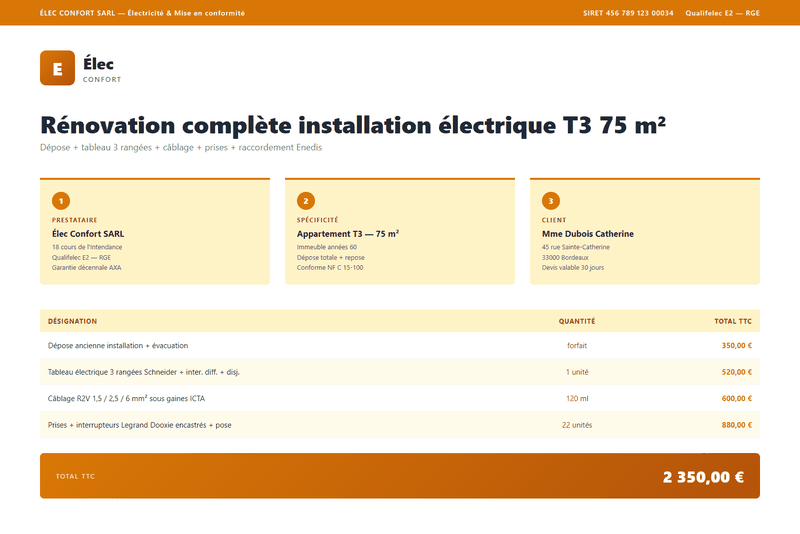 Devis rénovation T3