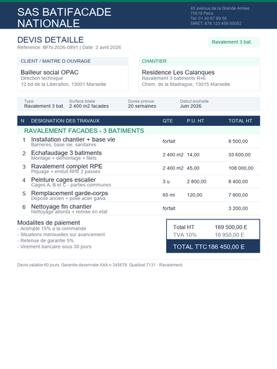 Devis ravalement residence