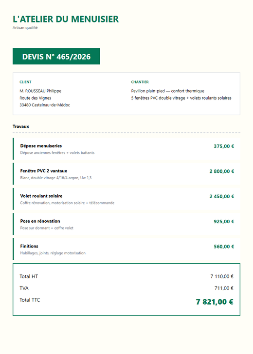 Devis fenêtre double vitrage avec volets roulants solaires pavillon