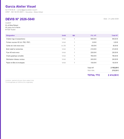 Devis graphiste auto entrepreneur pdf - Exemple 6