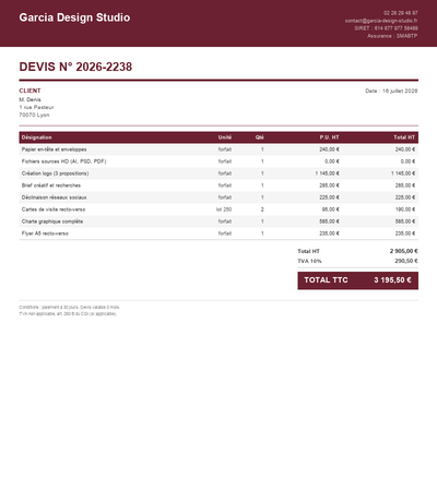 Devis graphiste freelance - Exemple 3