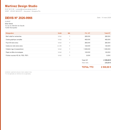 Devis graphiste freelance - Exemple 5