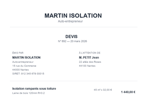 Devis isolation - Rampants sous toiture
