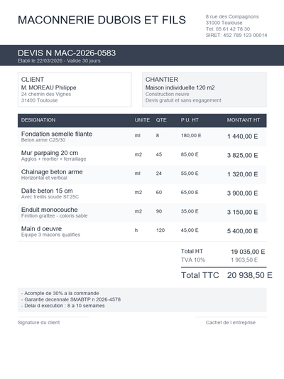 Devis maçonnerie - Extension 25m²