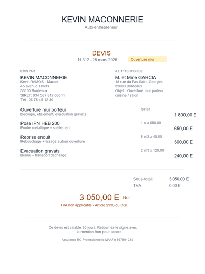 Devis maçonnerie - Dalle béton 40m²