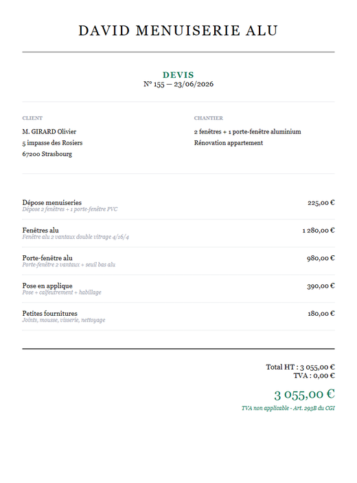 Devis menuiserie aluminium fenêtres porte-fenêtre appartement