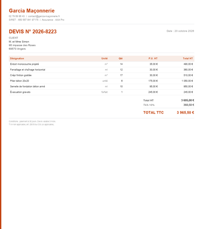 Devis construction mur de cloture - Exemple 5