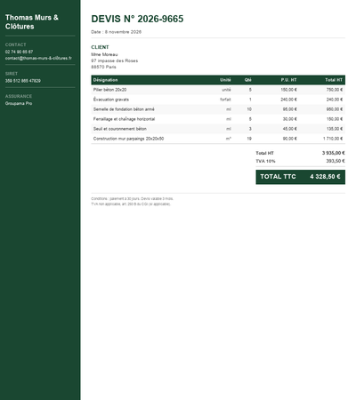 Devis crépis mur extérieur - Exemple 2