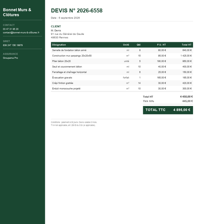 Devis demolition mur - Exemple 2