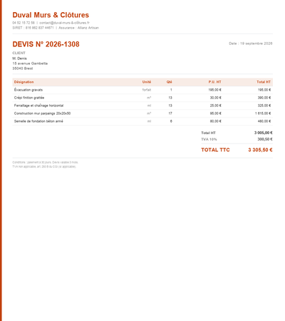 Devis isolation mur extérieur - Exemple 5