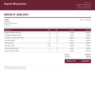 Devis réparation fissure mur - Exemple 3