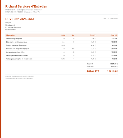 Devis nettoyage appartement - Exemple 5