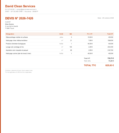 Devis auto-entrepreneur nettoyage - Exemple 5